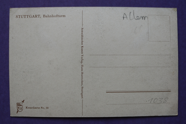 Ansichtskarte AK Stuttgart 1930-1940 Bahnhof Turm Kunstkarte J B signiert